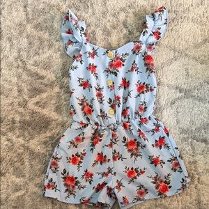 Charming Floral Kids Romper - Light Blue and Pink-Red